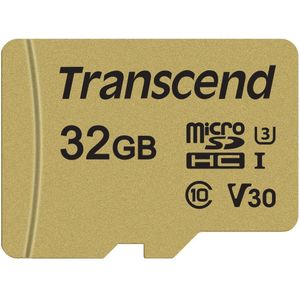 Transcend Premium 500S microSDHC-kaart 32 GB Class 10, UHS-I, UHS-Class 3, v30 Video Speed Class Incl. SD-adapter