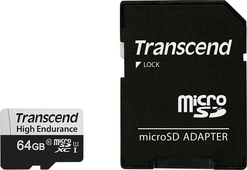 Transcend High Endurance 350V microSDXC-kaart Class 10, UHS-I Incl. SD-adapter