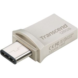 Transcend JetFlash 890 (128 GB, USB A, USB C, USB 3.0), USB-stick, Zilver