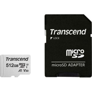 Transcend Premium 300S microSDXC-kaart 512 GB Class 10, UHS-I, UHS-Class 3, v30 Video Speed Class, A1 Application Performance Class Incl. SD-adapter