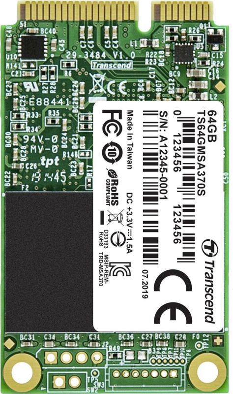 Transcend TS64GMSA370S 64GB | mSATA MLC NAND flash SSD 370S SATA III 6Gb/s interface