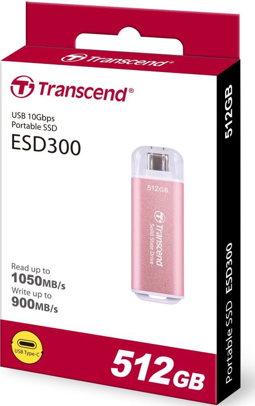 Transcend - ESD300P - Draagbare SSD - Roze - 512GB - USB Type-C