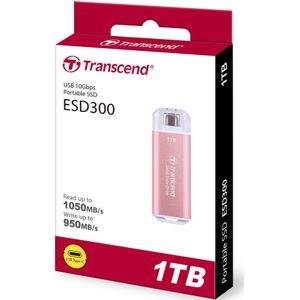 Transcend ts1tesd300p esd300 pink external ssd, 1tb, usb type-c 10gbps, 1050/ 950 mb/s max