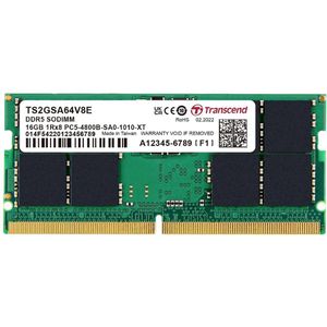 Transcend SO DDR5 PC 4800 CL40 TS module, TS2GSA64V8E (1 x 16GB, 4800 MHz, DDR5 RAM, SO-DIMM), RAM, Groen