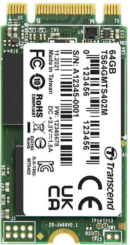 Transcend - MTS402M - Interne M.2 PCIe NVMe SSD - 64 GB - SATA III