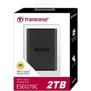Transcend - ESD270C - SSD - 2 TB - Zwart - USB 3.1 Gen 2