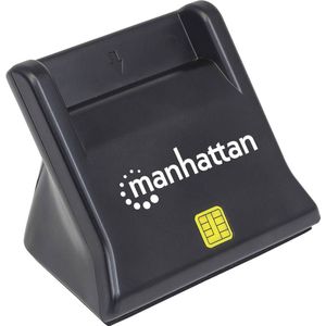 Manhattan 102025 USB-smartcard-/simkaartlezer met standaard, USB 2.0 type contactlezer, desktop extern, zwart
