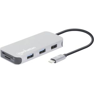 Manhattan USB-C 8-in-1-dockingstation met Power Delivery (USB C), Docking station + USB-hub, Zilver