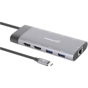 MANHATTAN 130714 Docking Station USB-C™ PD Dual-Monitor 8K Multiport 10-in-1 Silver