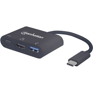 Manhattan Extender (USB-C, 1 Havens), Docking station + USB-hub, Zwart