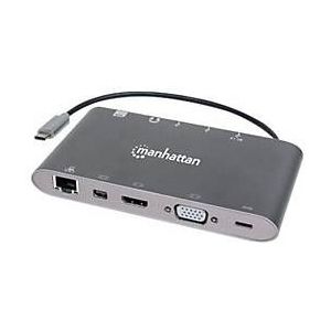 Manhattan 152808 USB-C 7-in-1-Dockingstation Aluminium grau