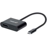 Manhattan USB-C naar USB-C (met stroomvoorziening) en HDMI-kabel, 4K, 19,5 cm, stekker op bus, 4K-60Hz, Power Delivery tot 60W, 20V/3A, Thunderbolt 3 compatibel, zwart, box