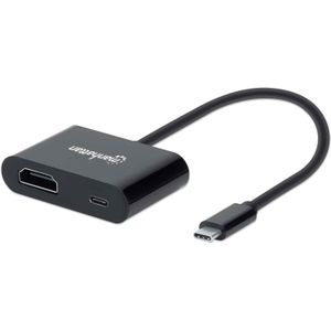 Manhattan @ resolutie, Power Delivery-poort PD met maximaal /20 V (USB Type-C, HDMI, 6 cm), Data + Video Adapter, Zwart