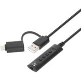 USB-Kabel Klinke 3.5 mm Buchse, usb-a Stecker, usb-c® Stecker 1 m Schwarz mit Lautstärker - Manhattan