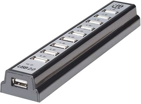 Manhattan 161572 interface hub USB 2.0 480 Mbit/s Zwart, Zilver