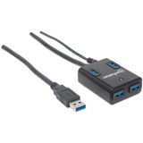 Manhattan 162302 interface hub USB 3.2 Gen 1 (3.1 Gen 1) Type-A 5000 Mbit/s Zwart