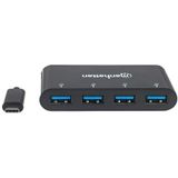 Manhattan USB 3.2 Gen 1 Hub 4 Poorten USB-C Zwart