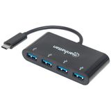Manhattan USB 3.2 Gen 1 Hub 4 Poorten USB-C Zwart