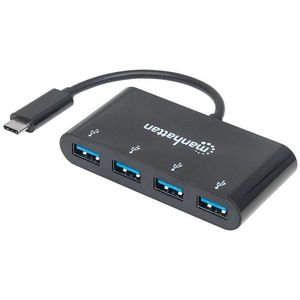Manhattan USB 3.2 Gen 1 Hub 4 Poorten USB-C Zwart