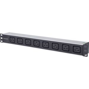 Intellinet 19 inch 8-voudige stekkerdoos C19 koudapparaat (PDU met afneembare stroomkabel 2 m en C20-stroomingang aan de achterkant) 1 HE zwart/zilver 163613