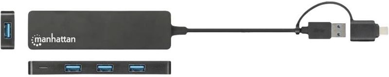 Manhattan 180863 interface hub USB 3.2 Gen 1 (3.1 Gen 1) Type-A + Type-C 5000 Mbit/s Zwart