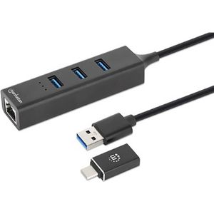 Manhattan 180894 interface hub USB 3.2 Gen 1 (3.1 Gen 1) Type-A + Type-C 5000 Mbit/s Zwart