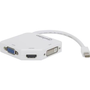 Manhattan 207362 3-in-1 4K Mini-DisplayPort-adapter Mini-DisplayPort-stekker op HDMI/DVI/VGA-bus passief/actief wit