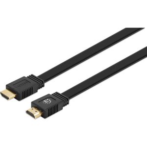 Manhattan 355629 HDMI-kabel HDMI Aansluitkabel HDMI-A-stekker, HDMI-A-stekker 3.00 m Zwart Afgeschermd (dubbel), Plat,