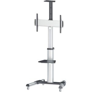 Manhattan 461245 Universele multimedia-tv-standaard op wieltjes voor monitoren van 37 tot 70 inch (camerahouder tot 50 kg en afneembaar AV-vak), zwart/zilver