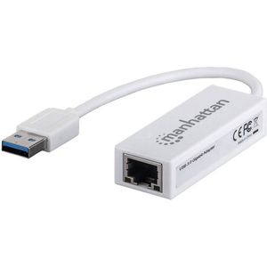 Manhattan USB naar Ethernet Adapter (USB 3.0, RJ45), Netwerkadapter, Wit