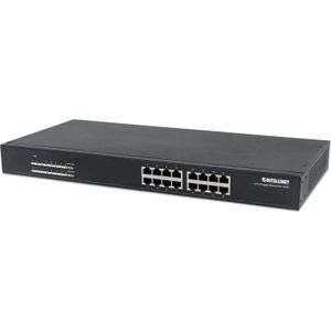 Intellinet 16-Port Gigabit Ethernet PoE+ Switch Endspan, 48.26cm 19 Inch Rackmount (16 Havens), Netwerkschakelaar, Zwart