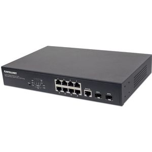 Intellinet - 8Port Gigabit Ethernet - WebManaged PoE Switch - Zwart - 8 Poorten, 2 SFP, Power over Ethernet