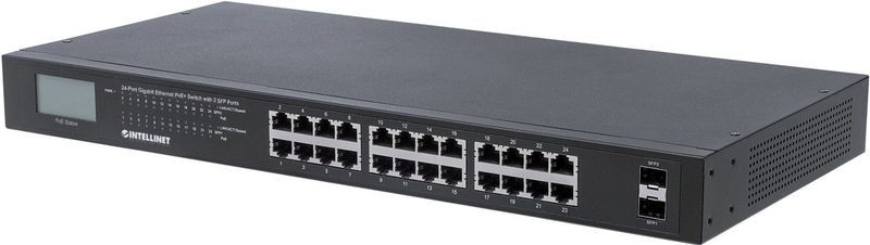 Intellinet - Gigabit Ethernet PoE+ Switch - Zwart - 24 Havens - 2 SFP-poorten
