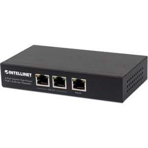 Intellinet High Power PoE+ Repeater 2-poorts Gigabit High Power IEEE 802.3at/af Power over Ethernet (PoE+/PoE), metaal