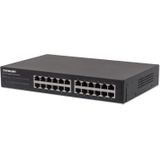 Intellinet 24-Port Gigabit Ethernet Switch 24x 10/100/1000 Mbit/s RJ45-Ports Desktop 48,3 cm 19 Zoll Rackmou... (24 Havens), Netwerkschakelaar, Zwart