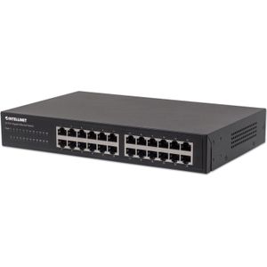 Intellinet 24-Port Gigabit Ethernet Switch 24x 10/100/1000 Mbit/s RJ45-Ports Desktop 48,3 cm 19 Zoll Rackmou... (24 Havens), Netwerkschakelaar, Zwart