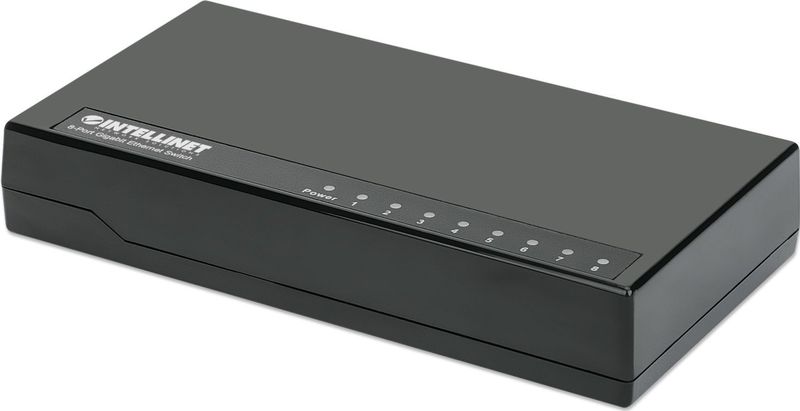 Intellinet 8-poorts Gigabit Ethernet Schakelaar (8 Havens), Netwerkschakelaar, Zwart