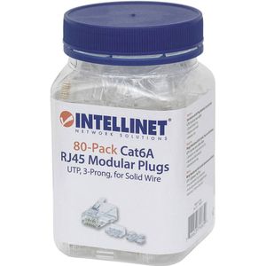 Intellinet Kabel Intellinet verpakking van 80 stuks Cat6A modulaire RJ45-stekkers UTP 3-voudige klem voor massieve draad 80 stekkers in pot 790659 Krimpcontact