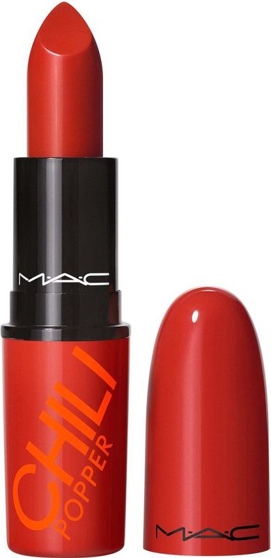 MAC Cosmetics Chili's Crew Lustreglass Lipstick hydraterende glanzende lippenstift Tint Chili Popper 3 g