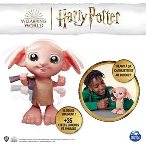 WIZARDING WORLD Harry Potter - Interactieve Doby-pop, 20 cm, interactieve Dobby-pop, die echt beweegt, met magische sok, meer dan 35 geluiden en reacties, tweetalig – speelgoed voor kinderen vanaf 6
