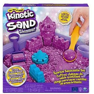 Kinetic Sand Glinsterende zandbakset met 454 g paars magisch kinetisch zand, bak en accessoires voor indoor zandspel, vanaf 3 jaar