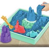 Kinetic Sand - Zandbak-set met 454 g blauw speelzand opbergzandbak 4 vormen en gereedschap - Sensorisch speelgoed