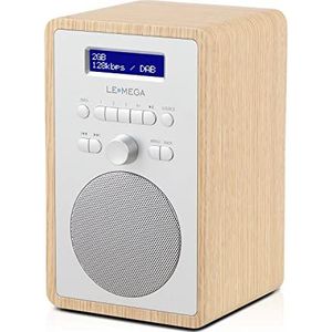 LEMEGA CR2+ DAB/DAB+ digitale radio, digitale FM-radio, DAB-radio, netvoeding, dubbele alarmklok, KitchenSleep snooze-timer, 20 voorkeurzenders, koptelefoonuitgang, houteffect - White Eiken Afwerking