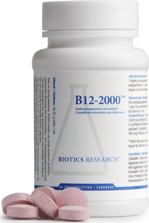 Biotics - B12-2000 - Tabletten - 2000 mcg - Verrijkt met Vitamine B6 en Foliumzuur
