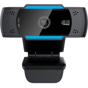 Adesso CyberTrack H5 1080p Full HD - Dubbele Microfoon - Plug & Play - Privacy schuif - Zwart/blauw - Auto Focus Lens - Verstelbaar - 2.1 mega pixel