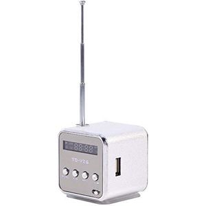 Tihebeyan Mini-luidspreker, draagbaar, FM-radio, stereoluidspreker met antennekaart, PC Fashion Support TF en U-disc (zilver)