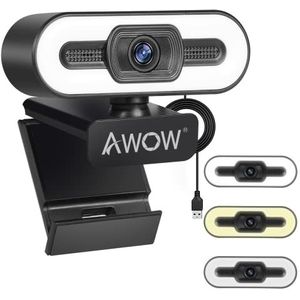 Live streaming webcam met ringlicht en microfoon, webcam FHD 1080P, USB-webcam met groothoek voor videogesprekken, leren, videoconferenties en games