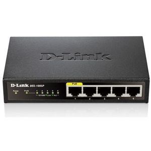 D-Link DES-1005P Unmanaged L2 Fast Ethernet (10/100) Power over Ethernet (PoE) Zwart