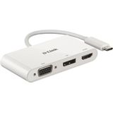 D-Link DUB-V310 Adapter USB Typ C auf HDMI, VGA und Display Port, 3 in 1, HDMI 4K und 1080p, 3 Ausgänge, kompatibel mit Windows und Mac