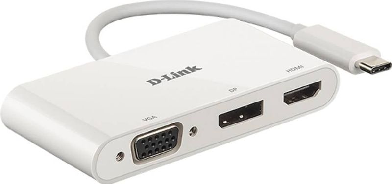 D-Link DUB-V310 Adapter USB Typ C auf HDMI, VGA und Display Port, 3 in 1, HDMI 4K und 1080p, 3 Ausgänge, kompatibel mit Windows und Mac